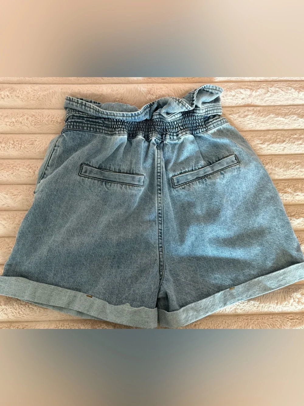 Signature 8 High Waisted Paperbag Denim Shorts Cuffed - Picture 3 of 3